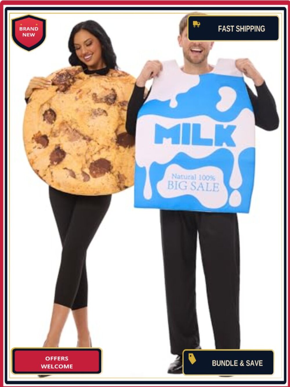 Milk and Cookie Couples Halloween Costume 2pc Adult One Size Funny Food Cosplay